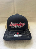 Brandog's Barbeque Richardson 112 Snapback Trucker Cap (Black & Vegas Gold)