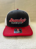 Brandog's Barbeque Richardson 112 Snapback Trucker Cap (Black, White & Red)