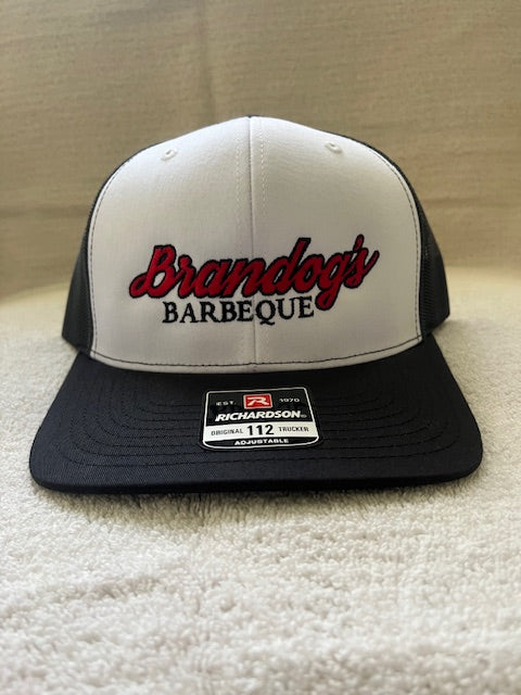 Brandog's Barbeque Richardson 112 Snapback Trucker Cap (White & Black)