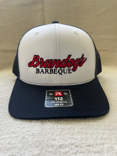 Brandog's Barbeque Richardson 112 Snapback Trucker Cap (White & Navy)