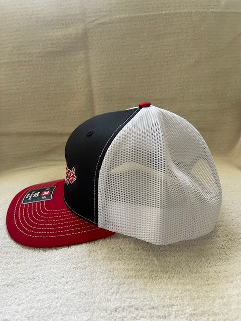 Brandog's Barbeque Richardson 112 Snapback Trucker Cap (Black, White & Red)