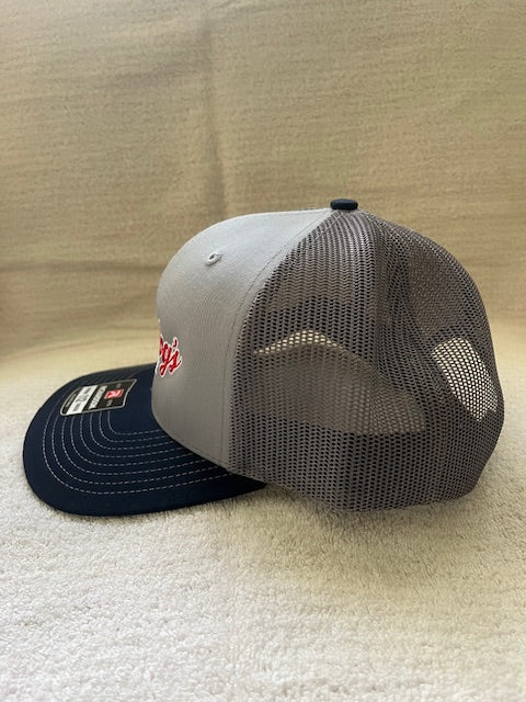 Brandog's Barbeque Richardson 112 Snapback Trucker Cap (Heather Grey & Navy)